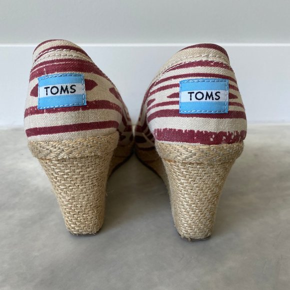 Toms Calypso Canvas Espadrille Peep Toe Wedges 7.5 - Picture 5 of 9
